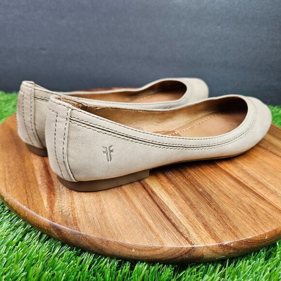 Frye Carson Leather Slip On Ballet Flats Size 8.5 M Beige Brown Round Toe - Picture 2 of 13